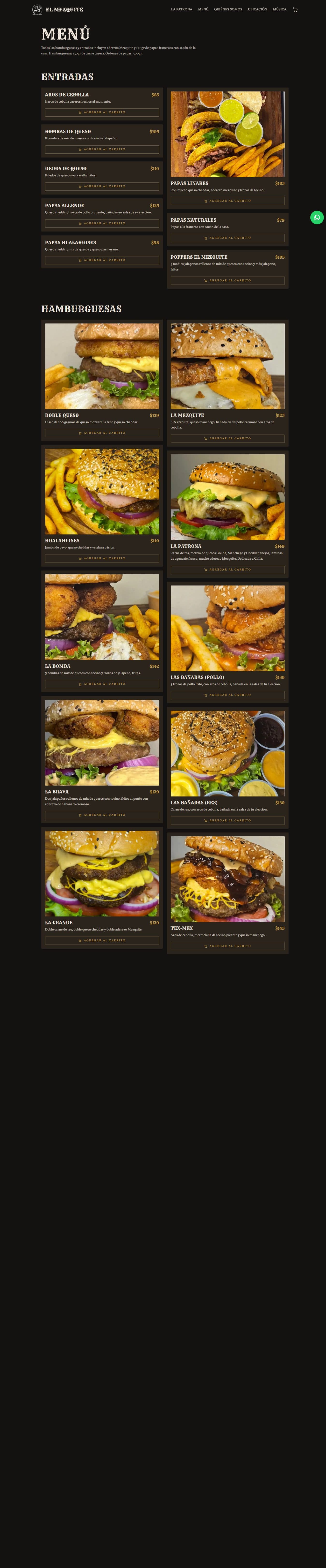 Menú completo con entradas y hamburguesas