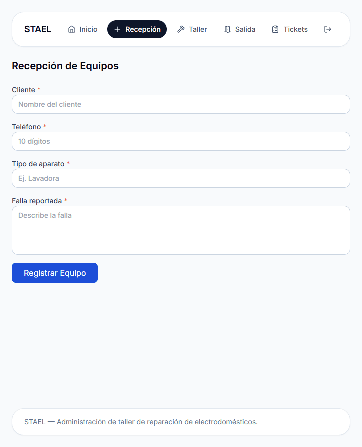 Formulario de recepción de equipos